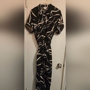 DKNY NWT Black and Cream Abstract Midi Dress SIZE 10